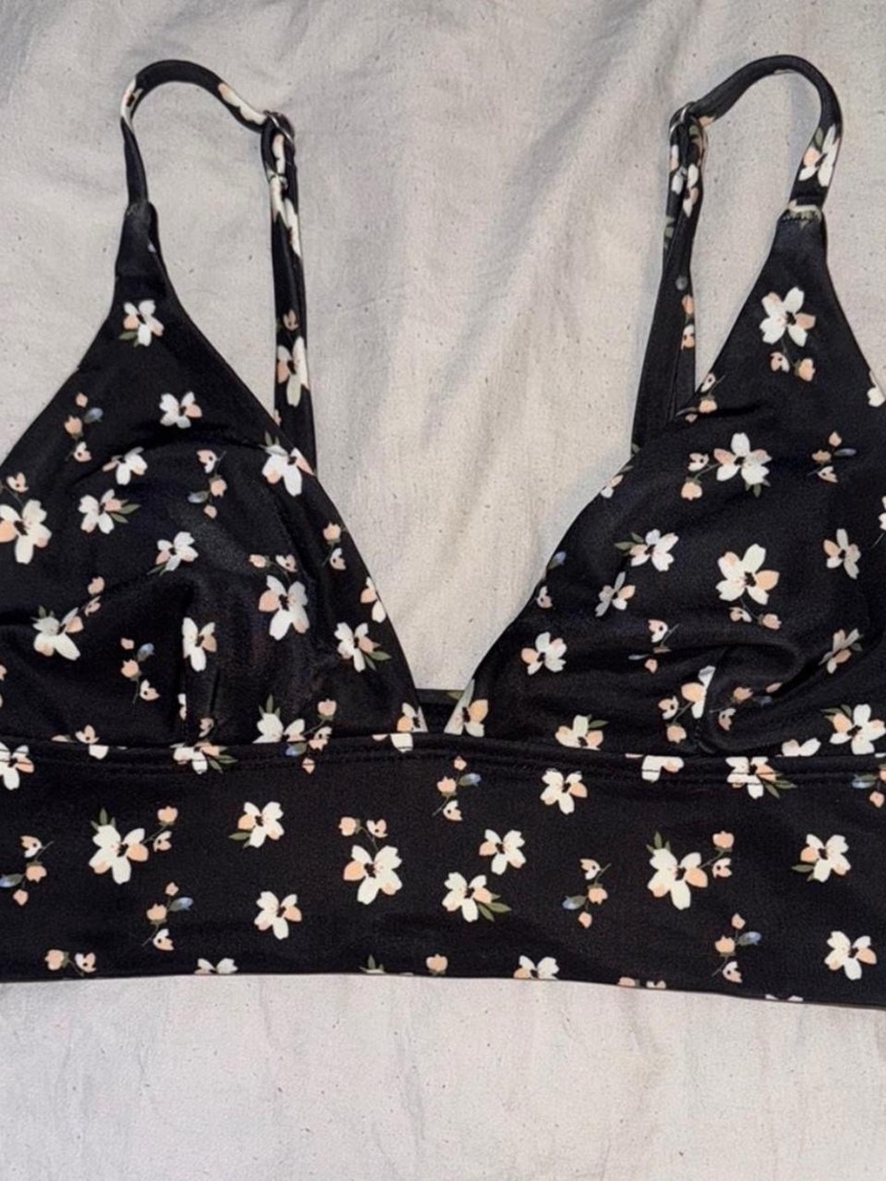 Black Floral Bikini Top with Adjustable Straps